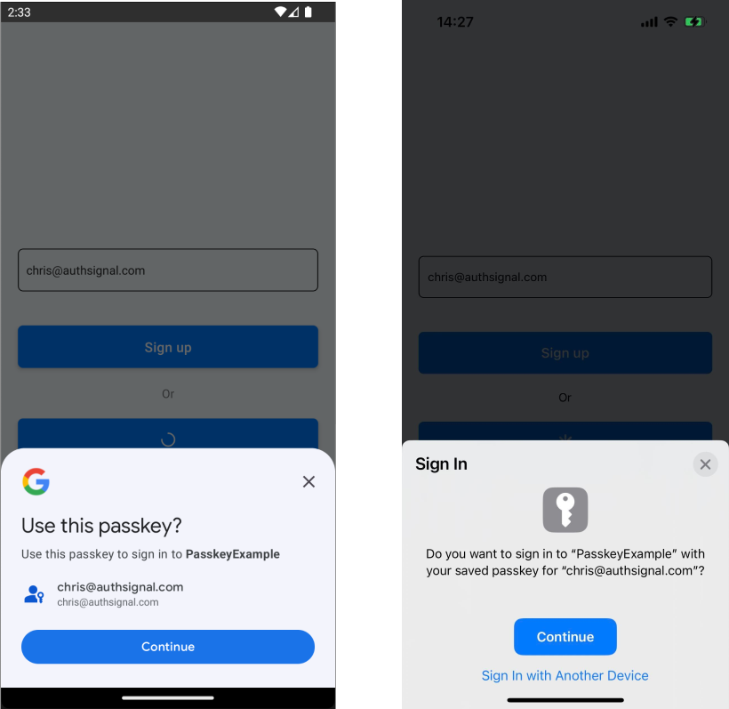 Android and iOS Passkey support on AWS cognito and amplify