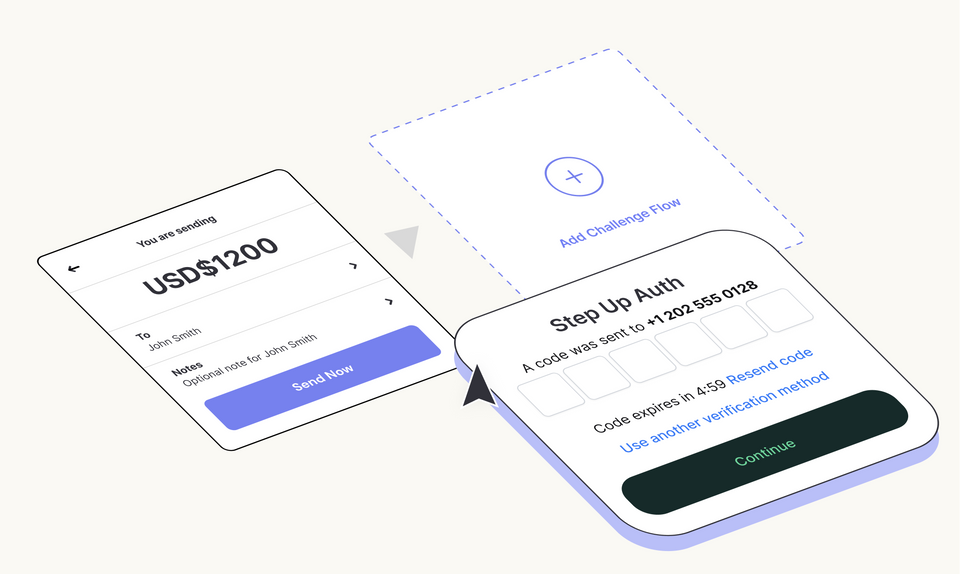 Authsignal allows you to build rules and place custom challenge flows within your use case and customer journey